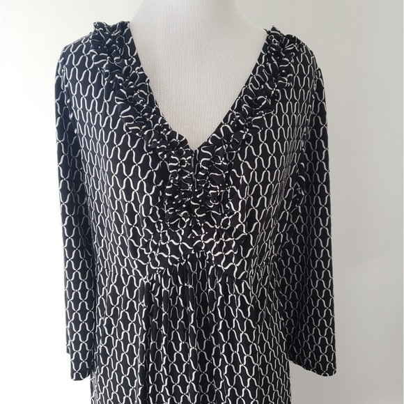 Soma Ruffle-Neck Black White Dress High Waist V-Neck Stretchy Women Small - Picture 4 of 7